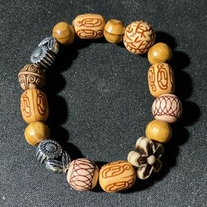 Silver and wooden beaded bracelet